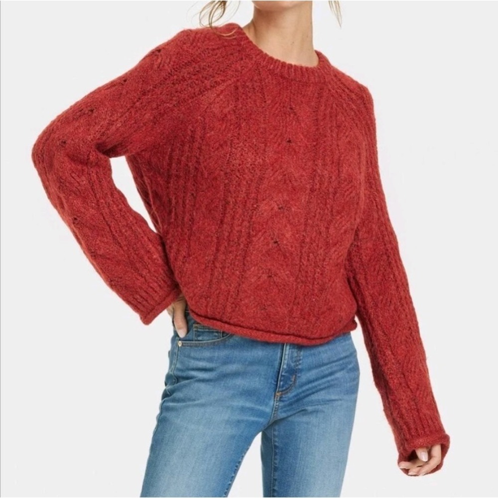 Women's Cable Knit Crewneck Pullover Sweater - Universal Thread Red XS